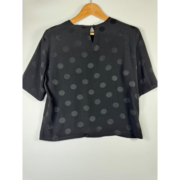 Vintage Jaeger Blouse Women Small Black Polka Dot Keyhole Back Great Britain 90s - Picture 5 of 12